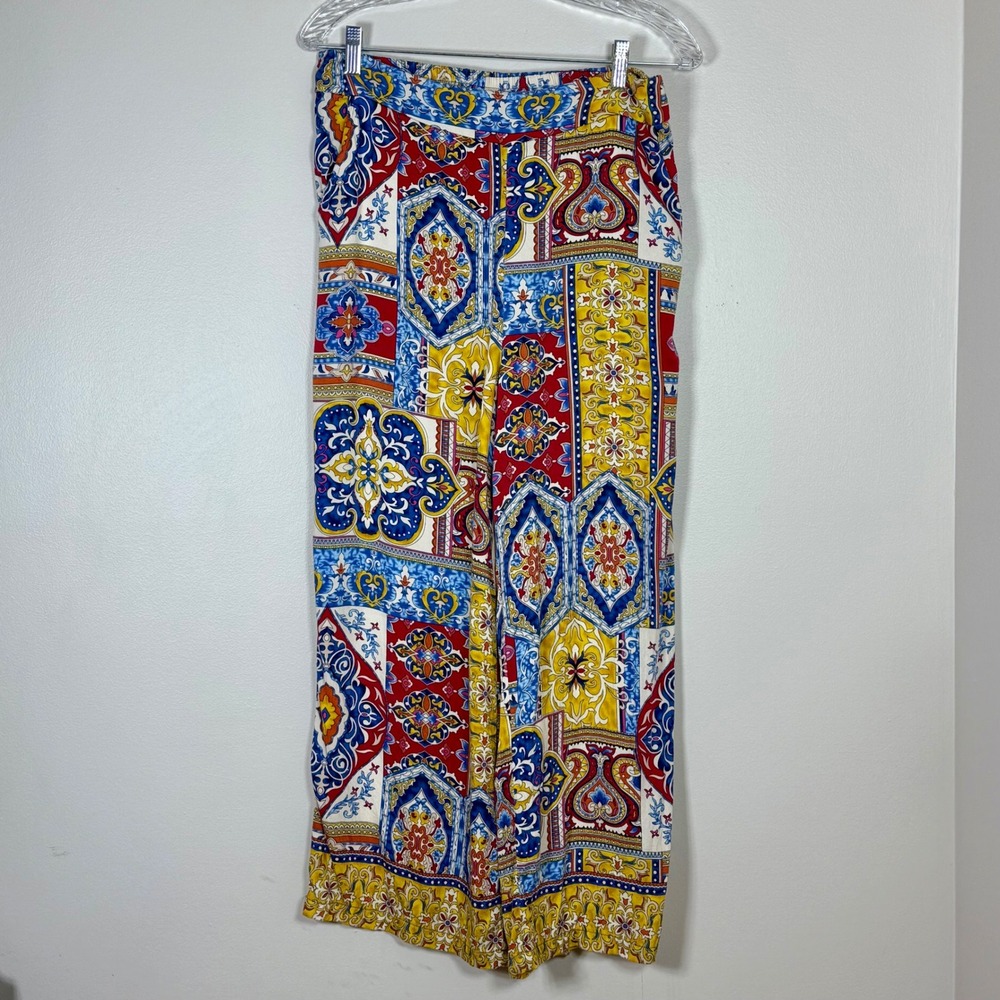 Haute Hippie Womens Wide Leg Crop Pants Size L Multicolor Pockets Boho Patchwork